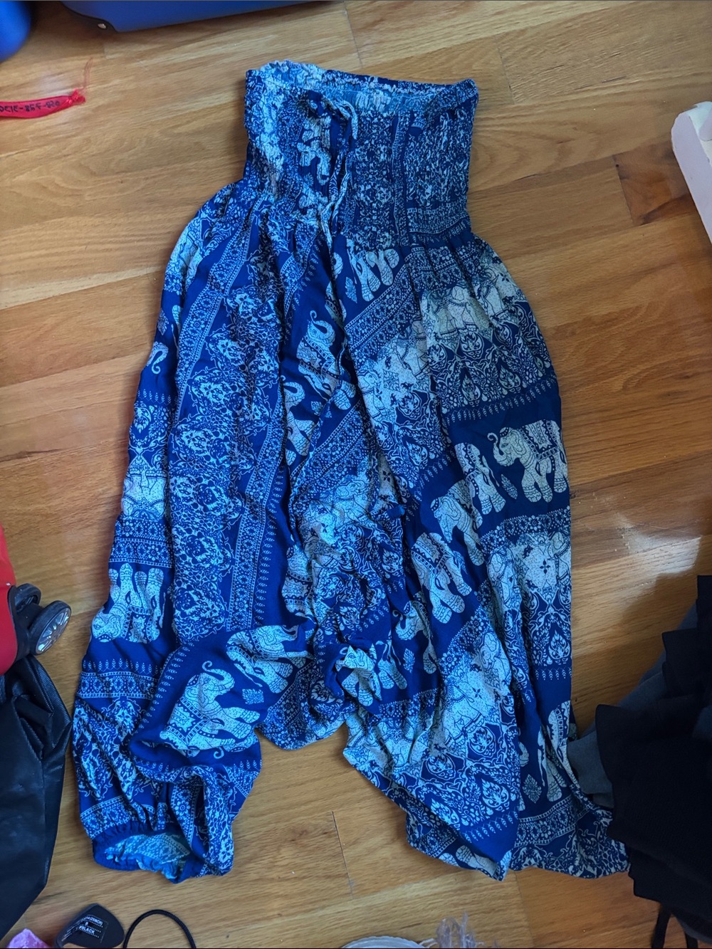 Blue Elephant Print Smocked genie pants